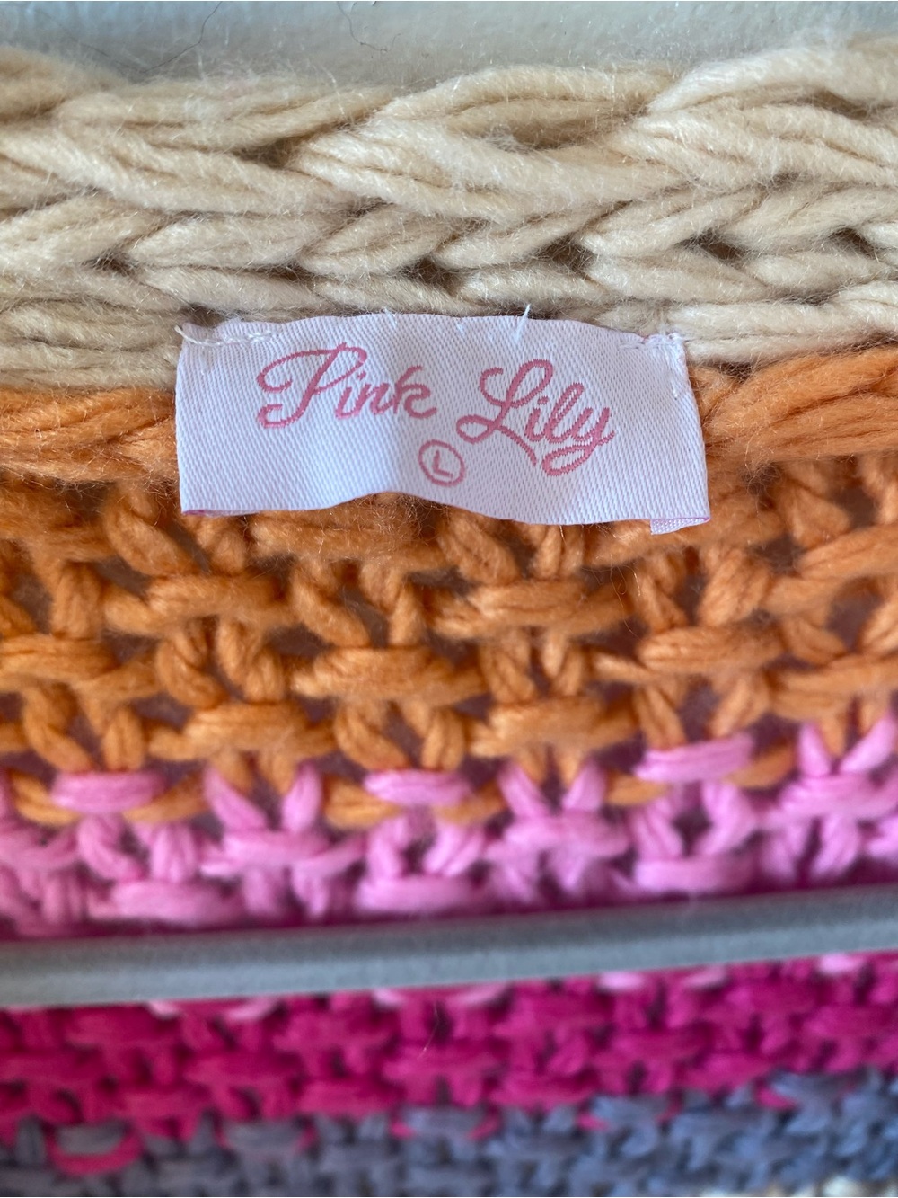 Pink Lily Multicolor Chunky Striped Open Knit Cardigan cottagecore size large - Picture 3 of 7